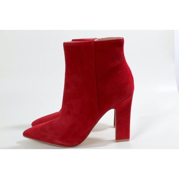 Marc Fisher Red Suede Ankle Booties Size 9M Women’s Block Heel Zip Fashion Shoes - Picture 3 of 12